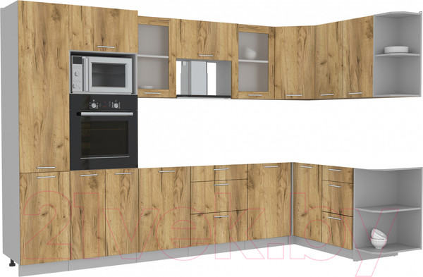 Изображение товара Кухонный гарнитур Интерлиния Мила 1.68x3.2 правая (дуб золотой/дуб золотой/опал светлый)