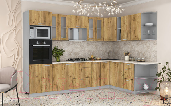 Изображение товара Кухонный гарнитур Интерлиния Мила 1.88x3.0 правая (дуб золотой/дуб золотой/опал светлый)