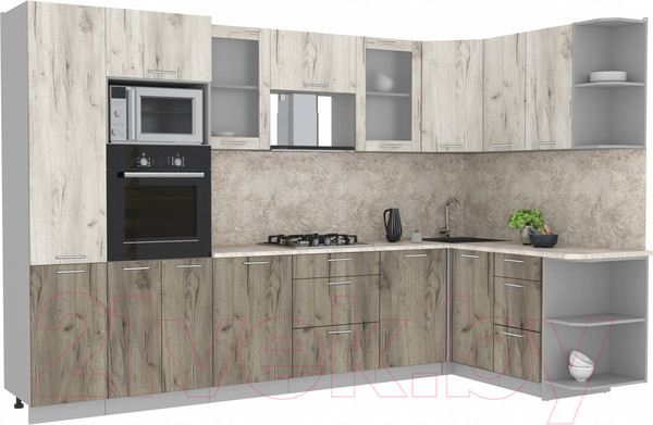 Изображение товара Кухонный гарнитур Интерлиния Мила 1.68x3.2 правая (дуб белый/дуб серый/опал светлый)