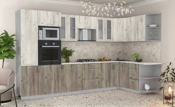 Изображение товара Кухонный гарнитур Интерлиния Мила 1.68x3.4 правая (дуб белый/дуб серый/опал светлый)