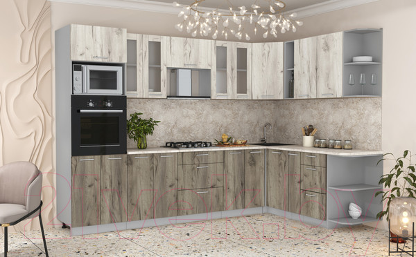 Изображение товара Кухонный гарнитур Интерлиния Мила 1.88x3.0 правая (дуб белый/дуб серый/опал светлый)