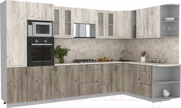 Изображение товара Кухонный гарнитур Интерлиния Мила 1.88x3.4 правая (дуб белый/дуб серый/опал светлый)