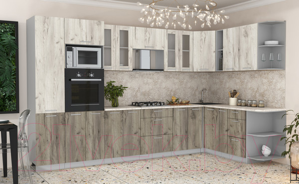 Изображение товара Кухонный гарнитур Интерлиния Мила 1.88x3.4 правая (дуб белый/дуб серый/опал светлый)