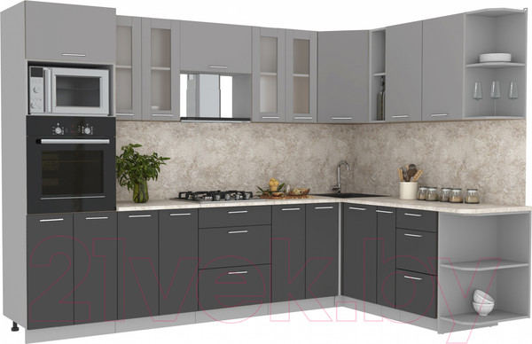 Изображение товара Кухонный гарнитур Интерлиния Мила 1.88x3.0 правая (серебристый/антрацит/опал светлый)