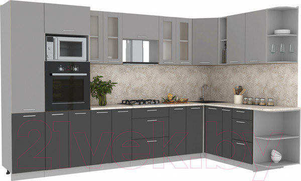 Изображение товара Кухонный гарнитур Интерлиния Мила 1.88x3.4 правая (серебристый/антрацит/опал светлый)