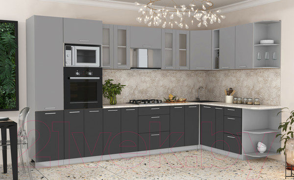 Изображение товара Кухонный гарнитур Интерлиния Мила 1.88x3.4 правая (серебристый/антрацит/опал светлый)