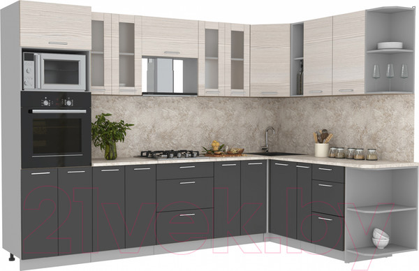 Изображение товара Кухонный гарнитур Интерлиния Мила 1.88x3.0 правая (вудлайн кремовый/антрацит/опал светлый)