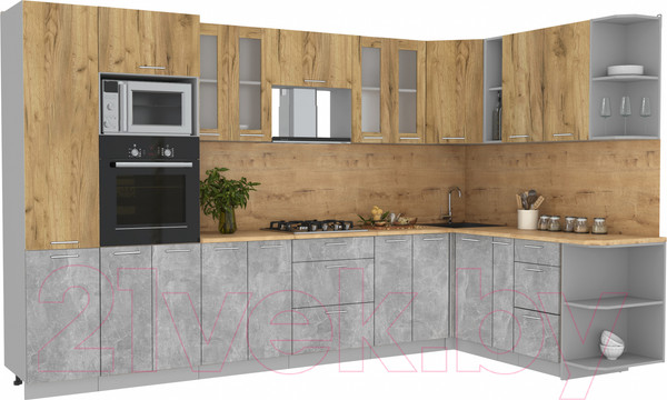 Изображение товара Кухонный гарнитур Интерлиния Мила 1.88x3.4 правая (дуб золотой/бетон/дуб бунратти)