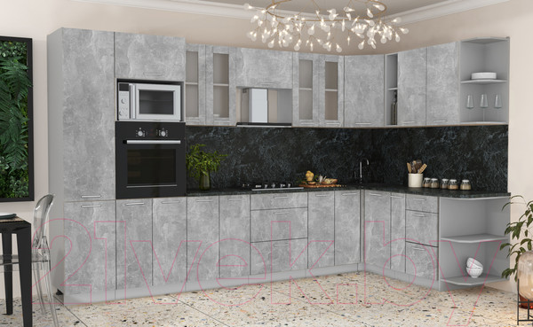 Изображение товара Кухонный гарнитур Интерлиния Мила 1.88x3.4 правая (бетон/бетон/кастилло темный)