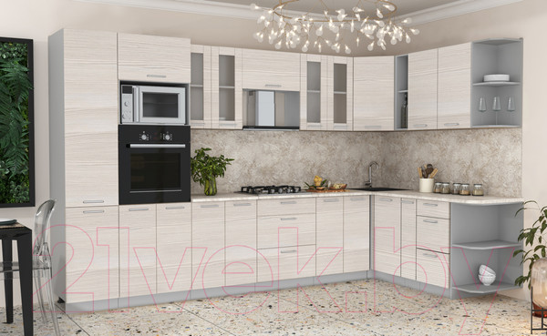 Изображение товара Кухонный гарнитур Интерлиния Мила 1.88x3.4 правая (вудлайн кремовый/вудлайн кремовый/опал светлый)