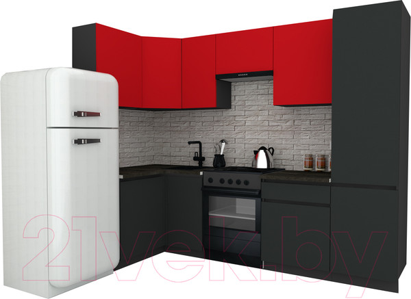 Изображение товара Кухонный гарнитур ВерсоМебель Эко-8 1.2x2.7 левая (красный чили/антрацит/ст.луна)