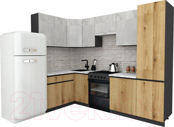 Изображение товара Кухонный гарнитур ВерсоМебель Эко-8 1.4x2.7 левая (бетонный камень/дуб эвок прибрежный/ст.альберика)