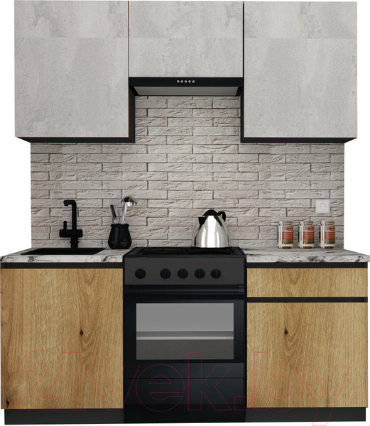 Изображение товара Кухонный гарнитур ВерсоМебель Эко-8 1.8 (бетонный камень/дуб эвок прибрежный/ст.альберика)