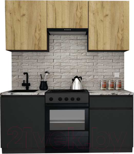 Изображение товара Кухонный гарнитур ВерсоМебель Эко-8 1.8 (дуб крафт золотой/антрацит/ст.альберика)
