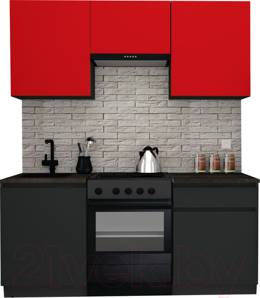 Изображение товара Кухонный гарнитур ВерсоМебель Эко-8 1.8 (красный чили/антрацит/ст.луна)