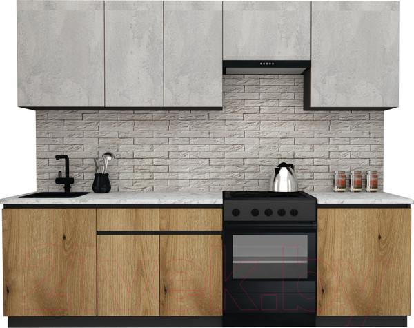 Изображение товара Кухонный гарнитур ВерсоМебель Эко-8 2.6 (бетонный камень/дуб эвок прибрежный)