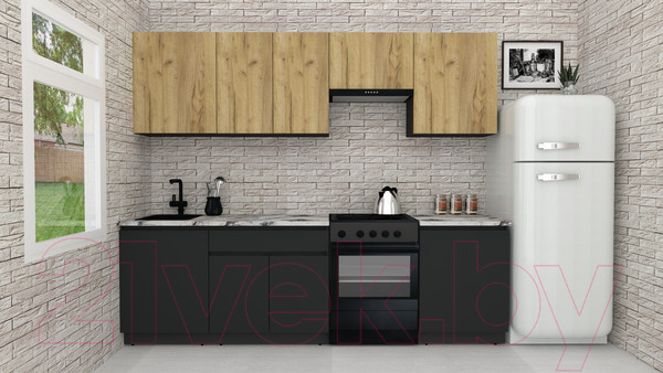 Изображение товара Кухонный гарнитур ВерсоМебель Эко-8 2.6 (дуб крафт золотой/антрацит/ст.альберика)