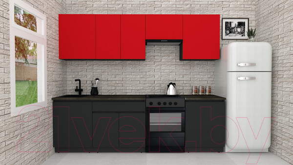 Изображение товара Кухонный гарнитур ВерсоМебель Эко-8 2.6 (красный чили/антрацит/ст.луна)