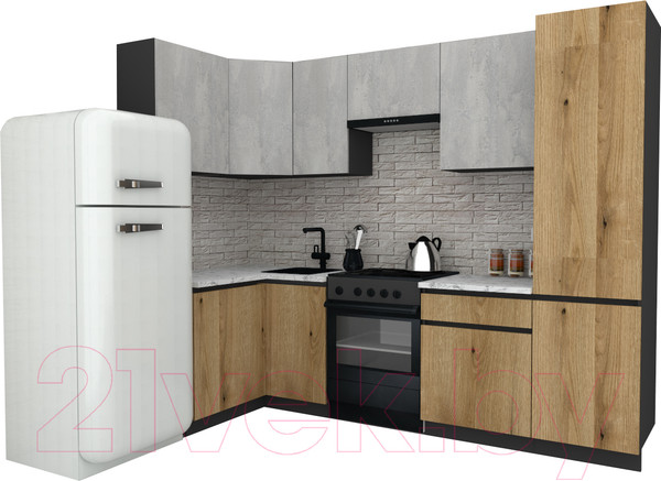 Изображение товара Кухонный гарнитур ВерсоМебель Эко-8 1.2x2.7 левая (бетонный камень/дуб эвок прибрежный/ст.мрамор итальянский)