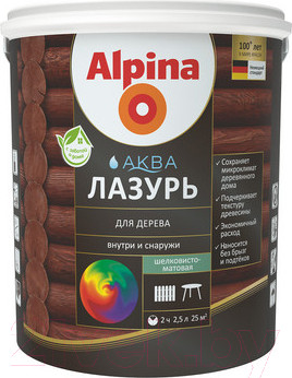 Изображение товара Лазурь для древесины Alpina Аква (2.5л, тик)