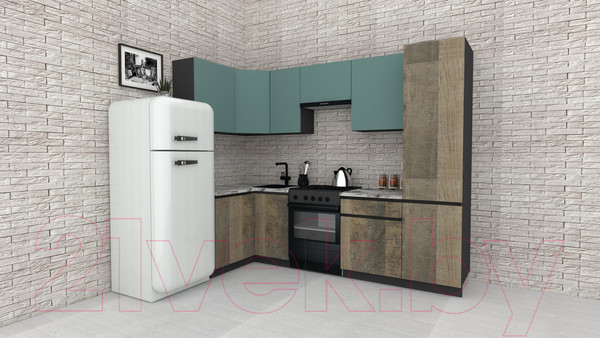 Изображение товара Кухонный гарнитур ВерсоМебель Эко-8 1.2x2.7 левая (сумеречный голубой/дуб гранж песочный/ст.альберика)