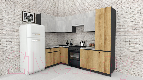 Изображение товара Кухонный гарнитур ВерсоМебель Эко-8 1.4x2.7 левая (бетонный камень/дуб эвок прибрежный/ст.мрамор итальянский)