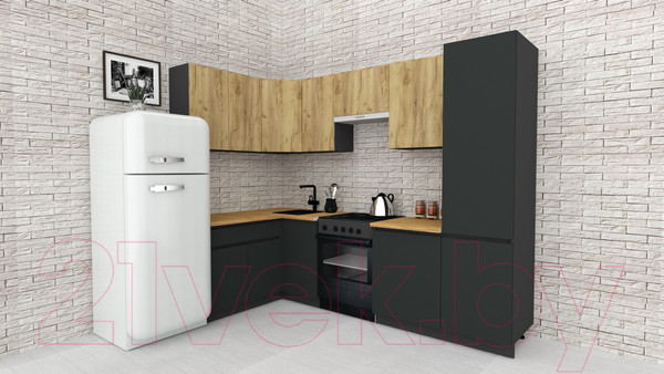 Изображение товара Кухонный гарнитур ВерсоМебель Эко-8 1.4x2.7 левая (дуб крафт золотой/антрацит/ст.золотистый дуб)