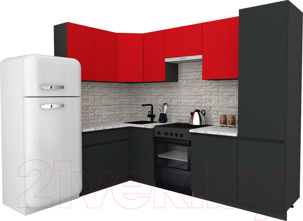 Изображение товара Кухонный гарнитур ВерсоМебель Эко-8 1.4x2.7 левая (красный чили/антрацит/ст.мрамор итальянский)