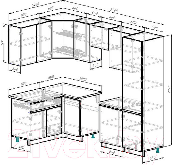 Изображение товара Кухонный гарнитур ВерсоМебель Эко-8 1.4x2.7 левая (красный чили/антрацит/ст.мрамор итальянский)