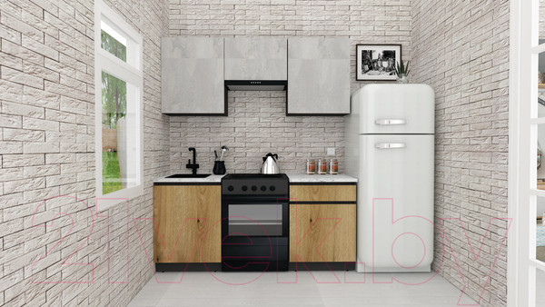 Изображение товара Кухонный гарнитур ВерсоМебель Эко-8 1.8 (бетонный камень/дуб эвок прибрежный/ст.мрамор итальянский)