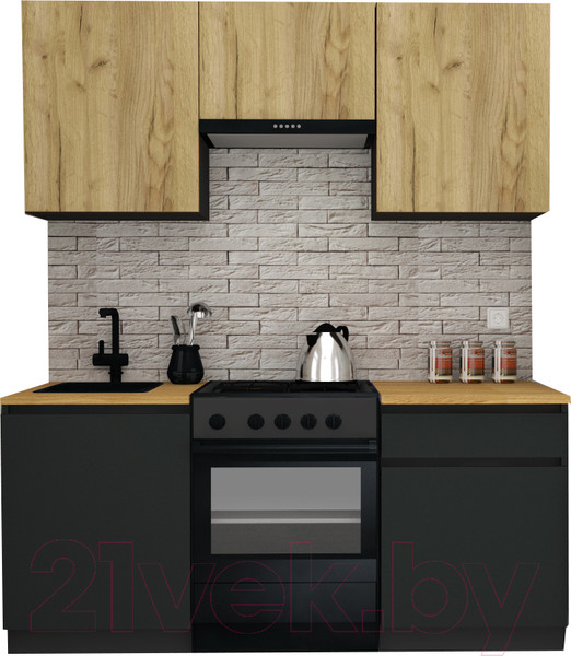 Изображение товара Кухонный гарнитур ВерсоМебель Эко-8 1.8 (дуб крафт золотой/антрацит/ст.золотистый дуб)