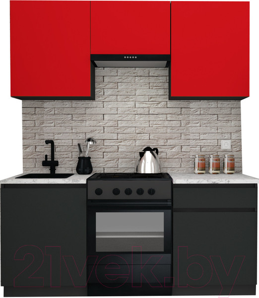 Изображение товара Кухонный гарнитур ВерсоМебель Эко-8 1.8 (красный чили/антрацит/ст.мрамор итальянский)