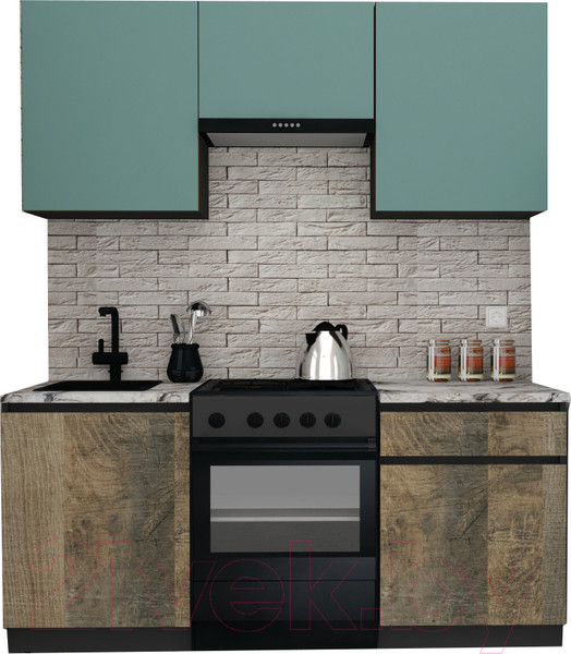 Изображение товара Кухонный гарнитур ВерсоМебель Эко-8 1.8 (сумеречный голубой/дуб гранж песочный/ст.альберика)