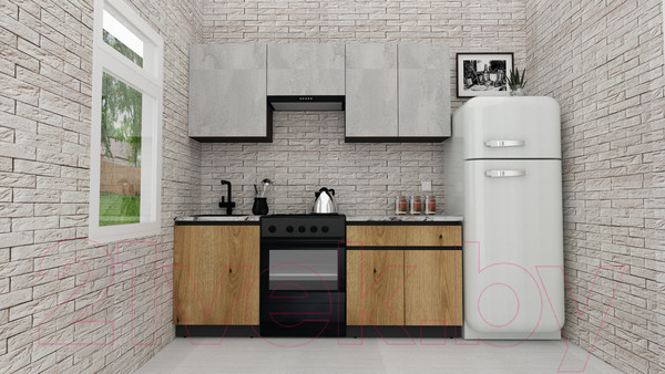 Изображение товара Кухонный гарнитур ВерсоМебель Эко-8 2.0 (бетонный камень/дуб эвок прибрежный/ст.мрамор итальянский)