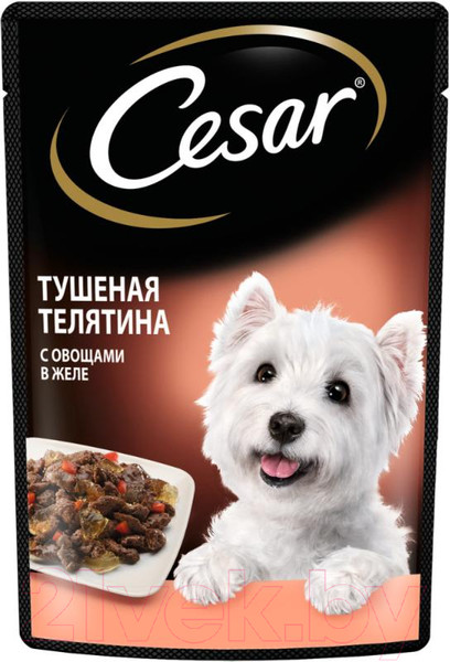 Изображение товара Влажный корм для собак Cesar Тушеная телятина с овощами в желе (85г)