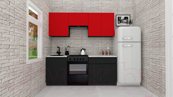 Изображение товара Кухонный гарнитур ВерсоМебель Эко-8 2.0 (красный чили/антрацит/ст.мрамор итальянский)