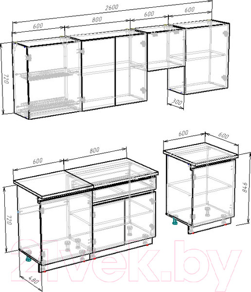 Изображение товара Кухонный гарнитур ВерсоМебель Эко-8 2.6 (дуб крафт золотой/антрацит/ст.альберика)