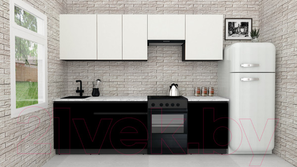 Изображение товара Кухонный гарнитур ВерсоМебель Эко-8 2.6 (белый фасадный/черный/ст.мрамор итальянский)