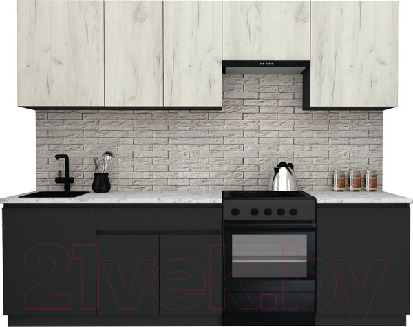 Изображение товара Кухонный гарнитур ВерсоМебель Эко-8 2.6 (дуб крафт белый/антрацит/ст.мрамор итальянский)