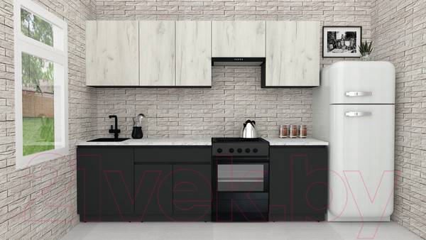 Изображение товара Кухонный гарнитур ВерсоМебель Эко-8 2.6 (дуб крафт белый/антрацит/ст.мрамор итальянский)