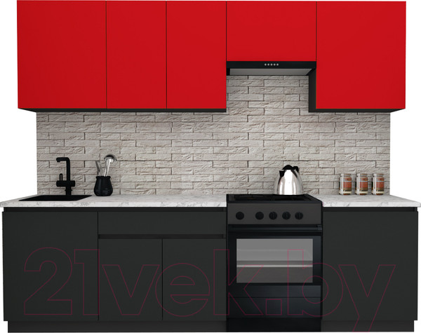 Изображение товара Кухонный гарнитур ВерсоМебель Эко-8 2.6 (красный чили/антрацит/ст.мрамор итальянский)