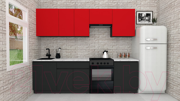Изображение товара Кухонный гарнитур ВерсоМебель Эко-8 2.6 (красный чили/антрацит/ст.мрамор итальянский)