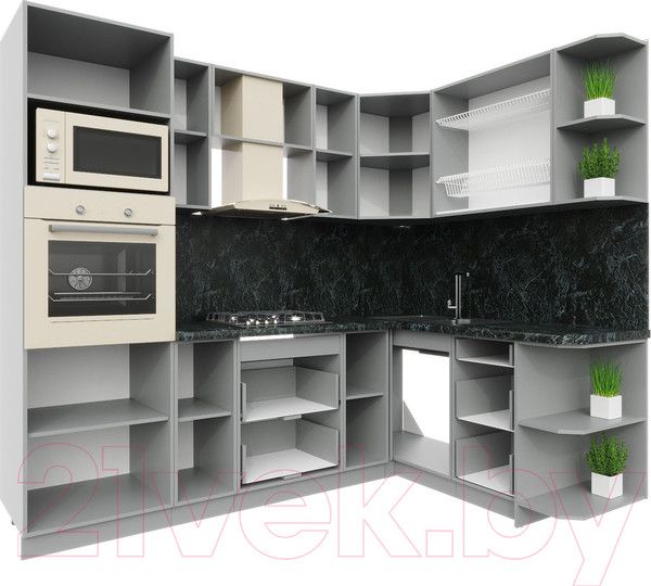 Изображение товара Кухонный гарнитур Интерлиния Мила Пластик 1.68x2.4 правая (мрамор/белый глянец/кастилло темный)