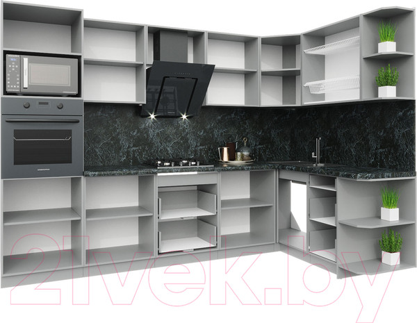 Изображение товара Кухонный гарнитур Интерлиния Мила Пластик 1.68x3.0 правая (мрамор/белый глянец/кастилло темный)