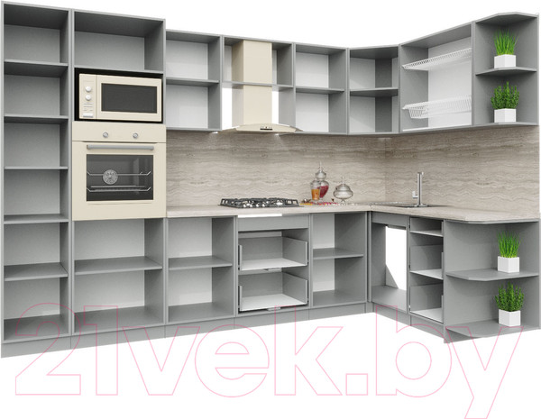 Изображение товара Кухонный гарнитур Интерлиния Мила Пластик 1.68x3.2 правая (мрамор/белый глянец/кастилло темный)