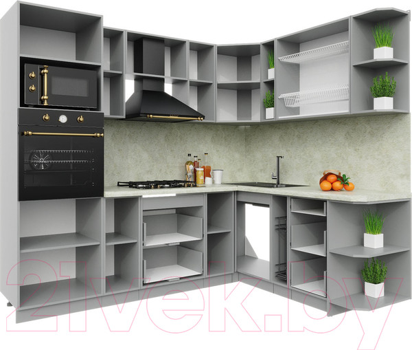 Изображение товара Кухонный гарнитур Интерлиния Мила Пластик 1.88x2.4 правая (мрамор/белый глянец/кастилло темный)