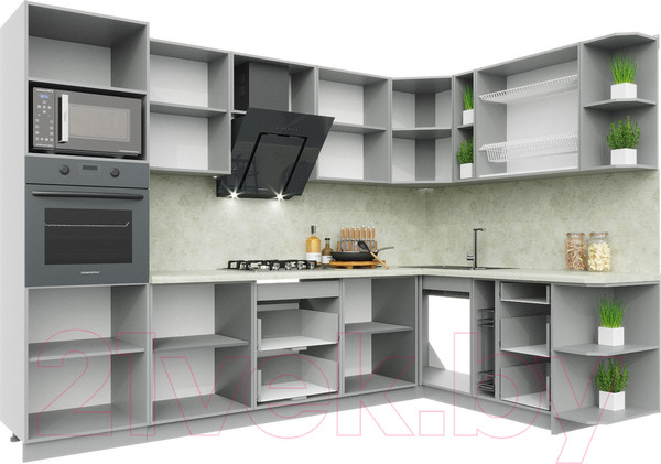 Изображение товара Кухонный гарнитур Интерлиния Мила Пластик 1.88x3.0 правая (мрамор/белый глянец/кастилло темный)