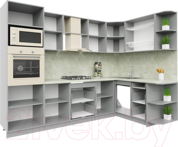 Изображение товара Кухонный гарнитур Интерлиния Мила Пластик 1.68x2.8 правая (черный/белый глянец/опал светлый)