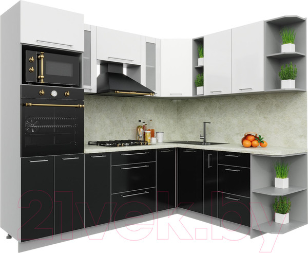 Изображение товара Кухонный гарнитур Интерлиния Мила Пластик 1.88x2.4 правая (черный/белый глянец/опал светлый)