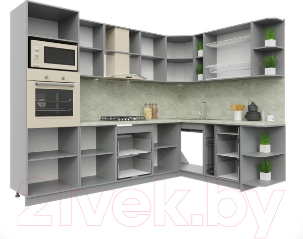 Изображение товара Кухонный гарнитур Интерлиния Мила Пластик 1.88x2.8 правая (черный/белый глянец/опал светлый)